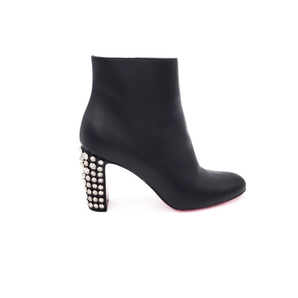 Christian Louboutin Black Leather Block Heel Studded Ankle Boots EU 38 - Picture 1 of 9